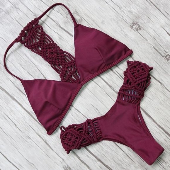Other - ✨Burgundy Woven Racerback High Cut Cheeky Bikini ✨